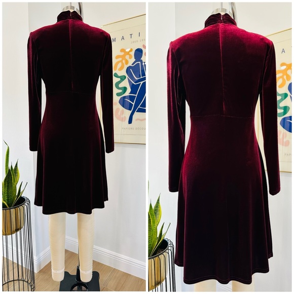 Vintage 90’s Velvet Burgundy Long Sleeve Dress - Picture 2 of 15